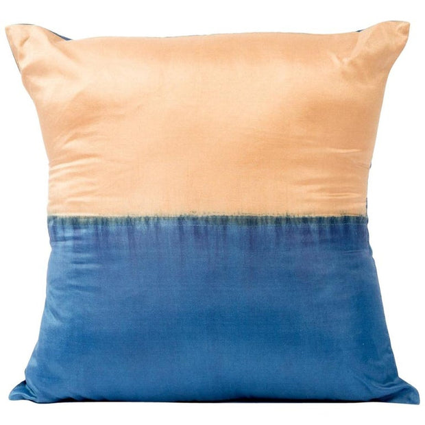 Classic Artisan-Made AAKAR Silk Pillow In Indigo + Gold Color Block Print