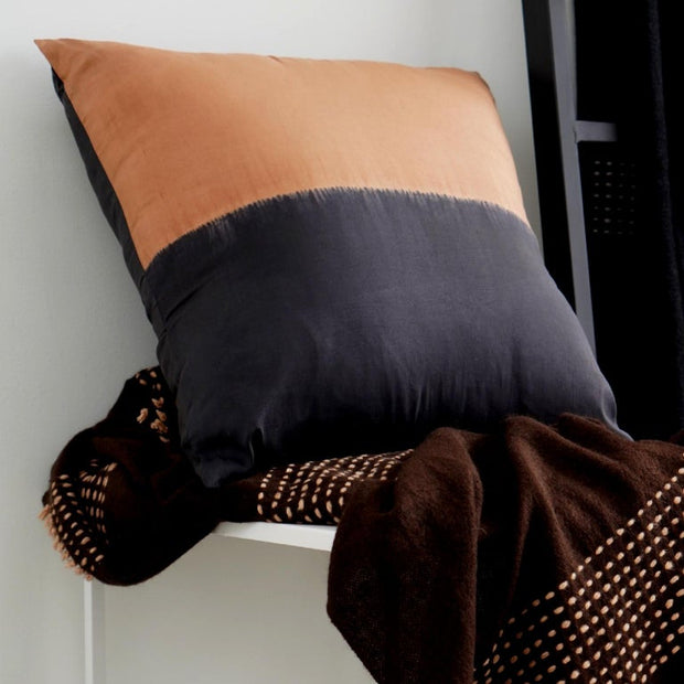 Classic Artisan-Made KALA Silk Pillow In Black + Gold Clock Block