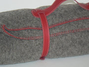 GREY PLAID IN HIGH QUALITY PYRENEAN WOOL WITH RED BLANKET-STITCHING